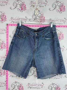 Venezia shorts peace ☮️ sign 3D Distressed Denim Shorts in Faded Blue